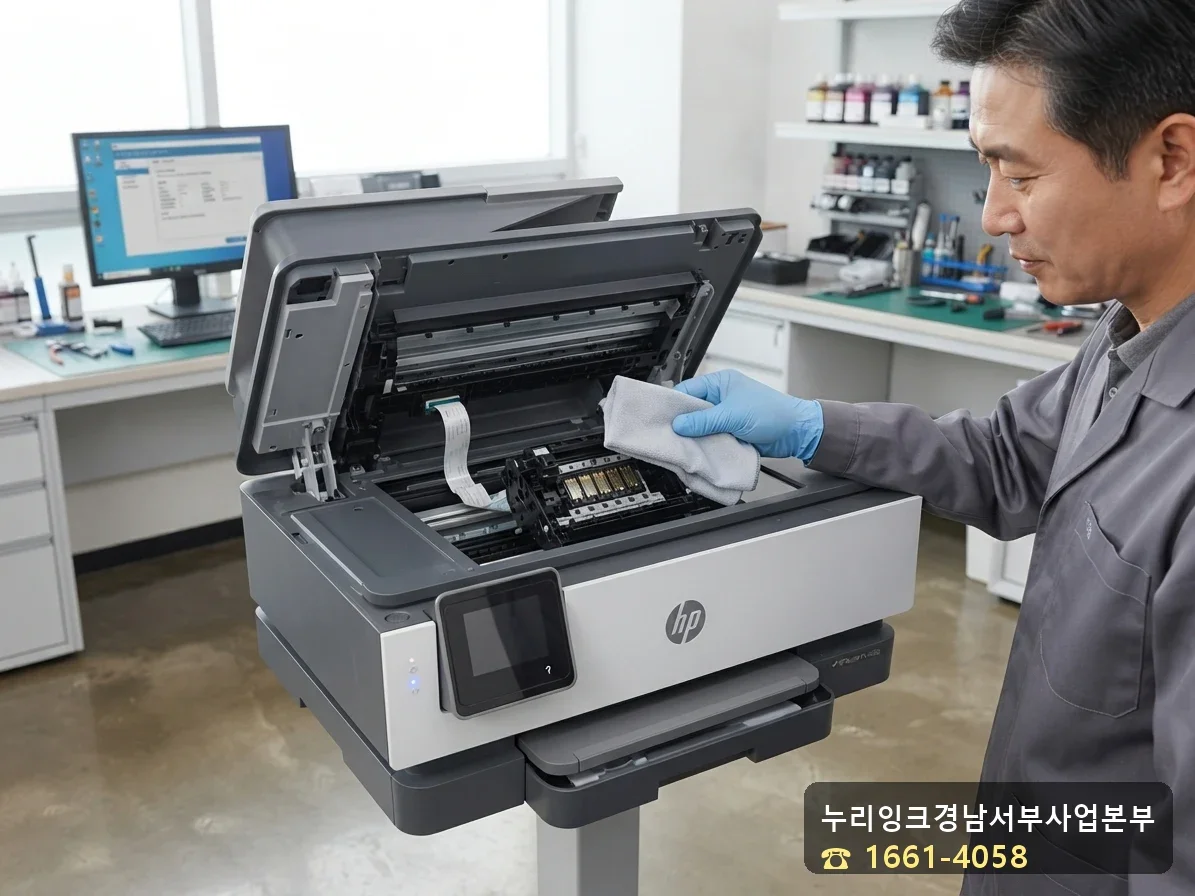 프린트헤드 접점 세척 수리 장면