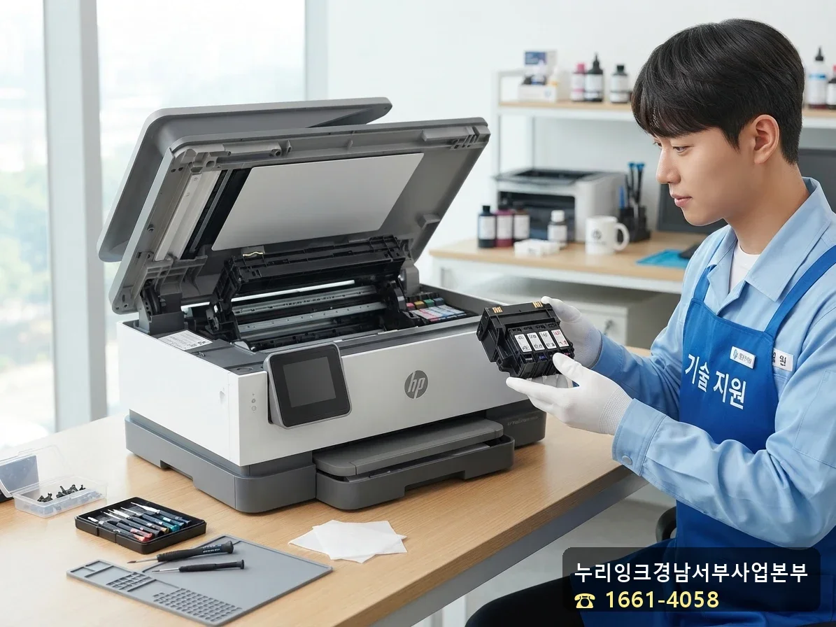 프린트헤드 부품 교체 작업 모습