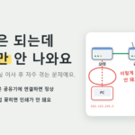 인터넷은 되는데 프린터만 안 나오는 네트워크 연결 문제 안내 이미지 (모뎀·공유기·PC·프린터 연결도)